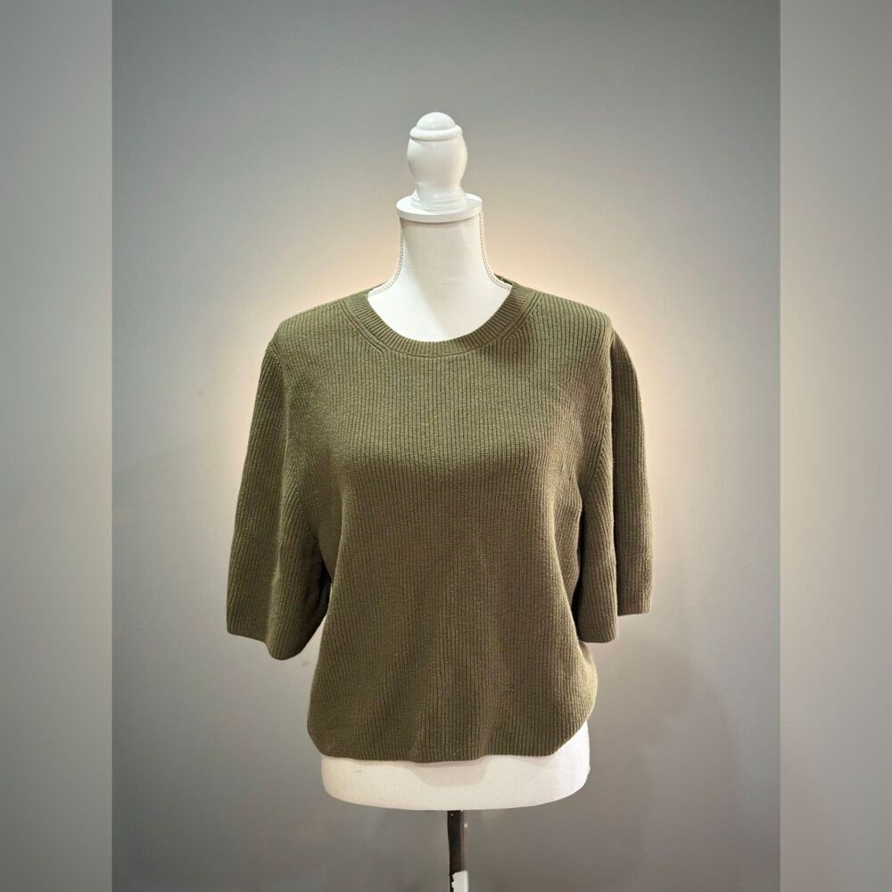 Sage Green LOFT Cropped Knit S/S Sweater Size XL EUC